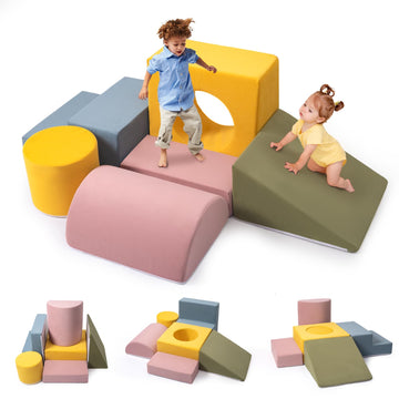 Rinnebbit 6-Piece Foam Climbing Blocks, Kids Climb and Crawl Soft Play Set, Machine Washable Cover, Baby Indoor Activity Play St