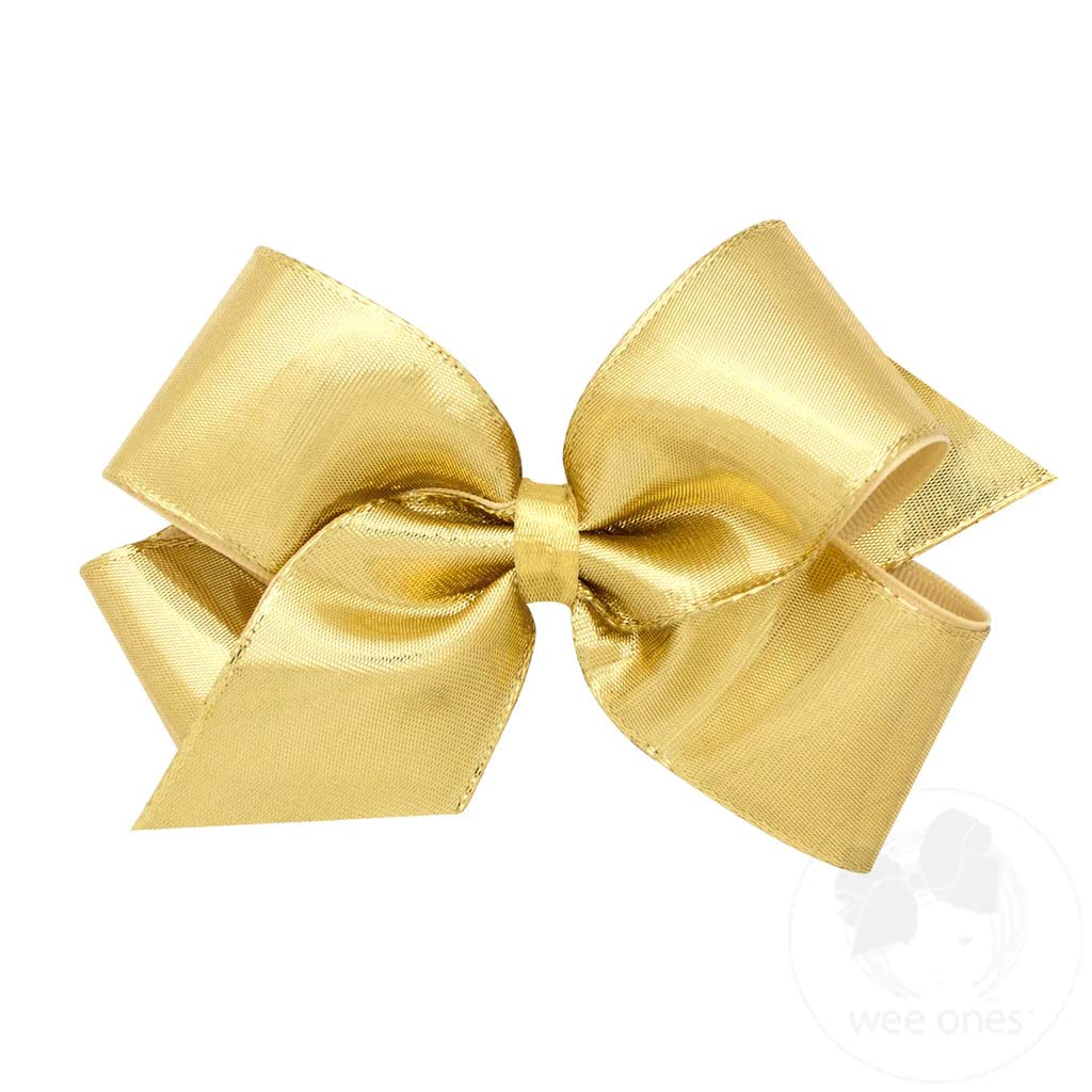 Wee Ones Metallic Overlay Girl'S Hair Bow On A Weestay No Slip Clip, Gold, Mini