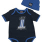 Harley-Davidson Baby Boys' Infant Ringer Creeper W/Beanie - Black/Blue (12/18M)