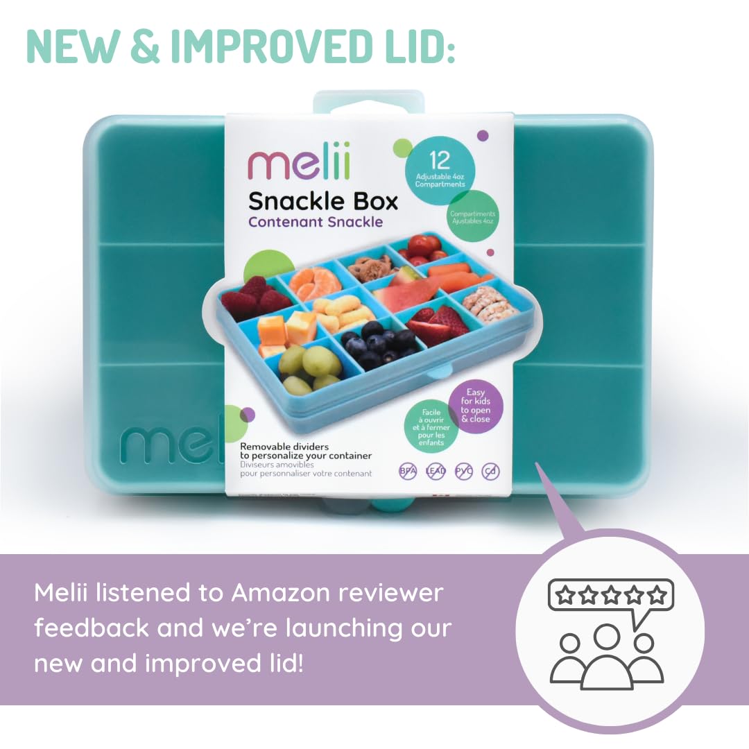Melii Snackle Box - 12-Compartment Divided Snack Container, Bpa-Free Food Storage, Removable Dividers, Perfect For Kids Snacks,