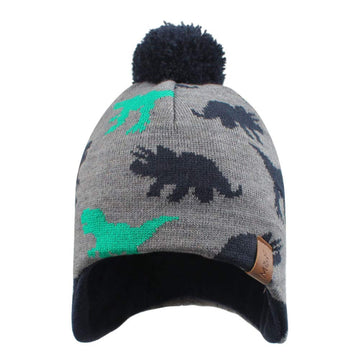Kids Winter Pompom Hat Scarf Set Warm Knitted Toddler Fleece Cap Baby Girl Twist Earflap Hats (Gray Dinosaur Hat,Xs)
