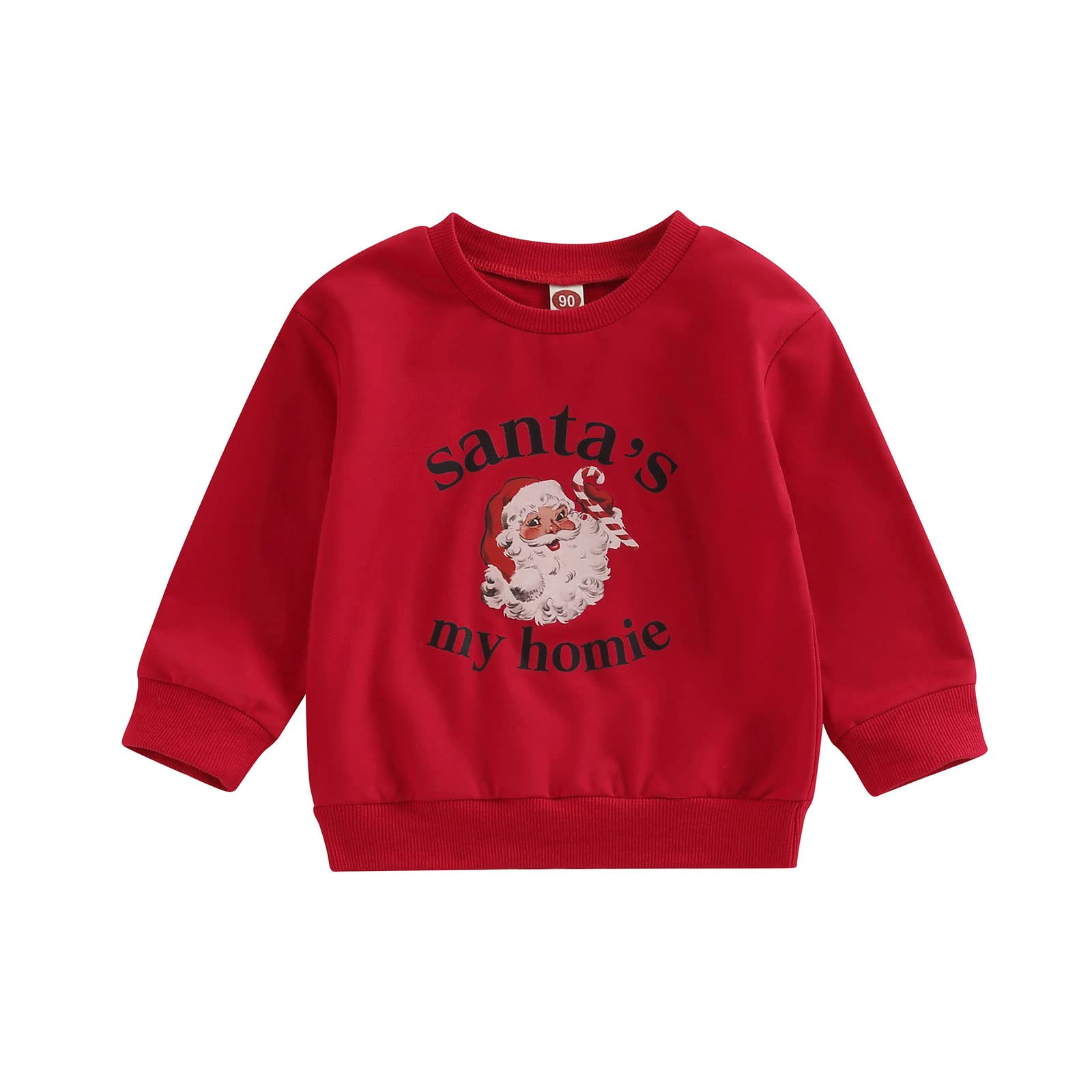 Mozikqin Toddler Baby Christmas Outfit Girl Boy Crewneck Sweatshirt Letter Print Long Sleeve Sweater Shirt Fall Clothes (Santa'S