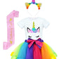Jiaduo Girls Unicorn Costume Rainbow Tutu With White Shirt, Headband & Satin Sash Rainbow Large/5-7X