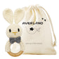 Crochet Bunny Rattle for Baby, Soft Rattle Toy with Wooden Ring - Toddler Gift, Perfect for Baby Showers
