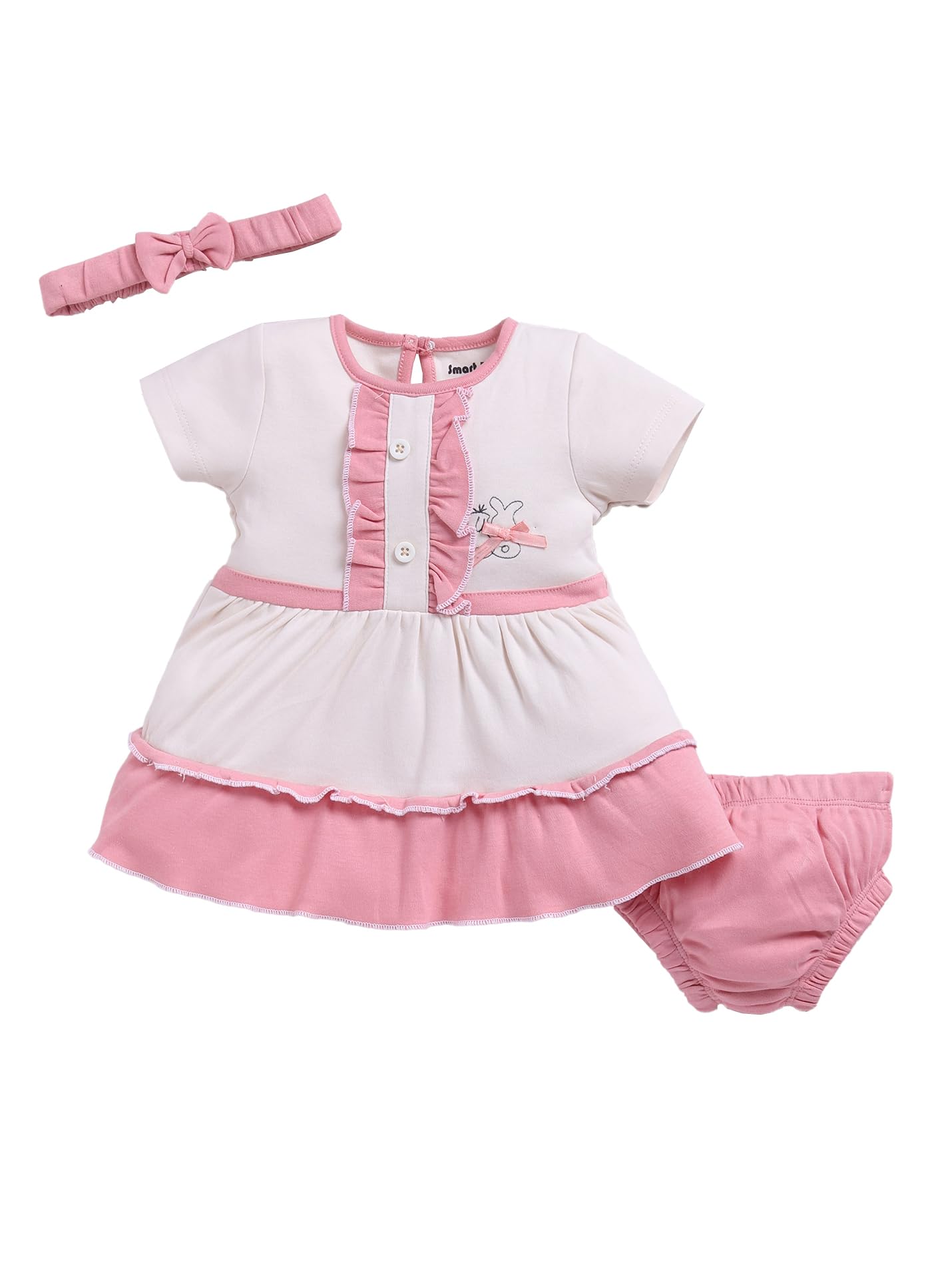 Smart Baby Cotton Frock Set For Baby Girl  Stylish Soft Dress With Bloomer & Headband | 912 Months | Mint And White | Pack Of 