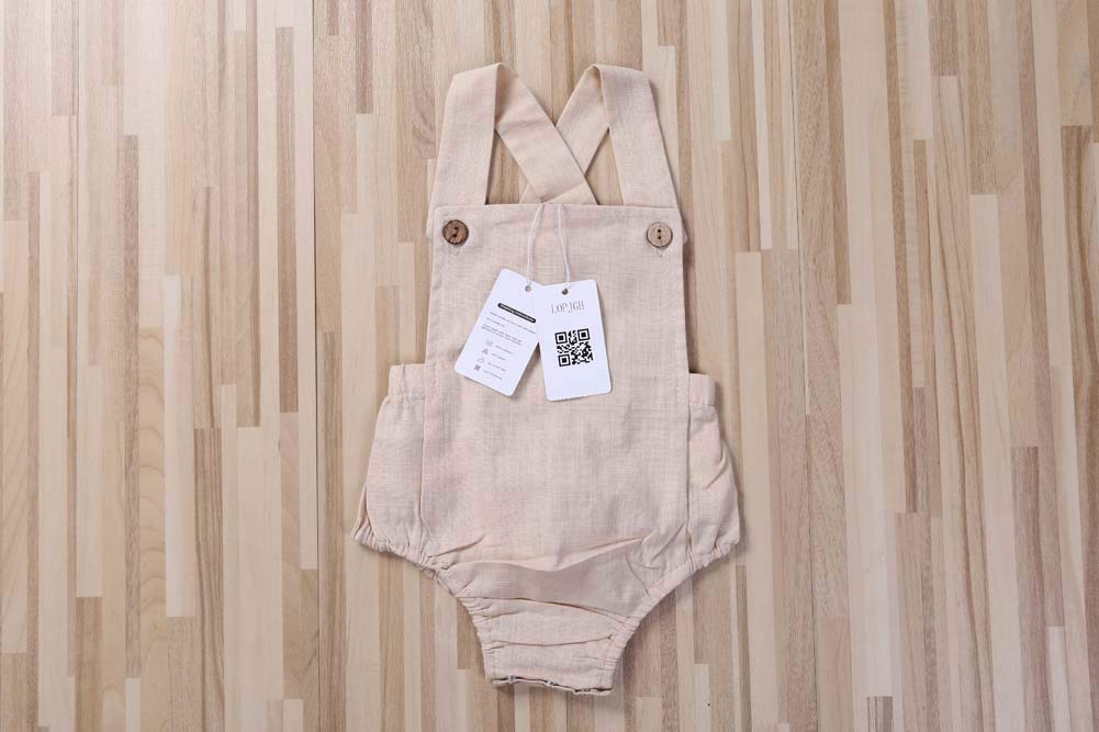 Lopjgh Newborn Baby Summer Romper Unisex Solid Color Button Jumpsuit Sleeveless Backless Overalls Outfits 1Pcs (0-3 Months, Khak