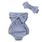 Newborn Kids Baby Girls Clothes Floral Jumpsuit Romper Playsuit + Headband Outfits (Blue Striped, 0-6 Months)