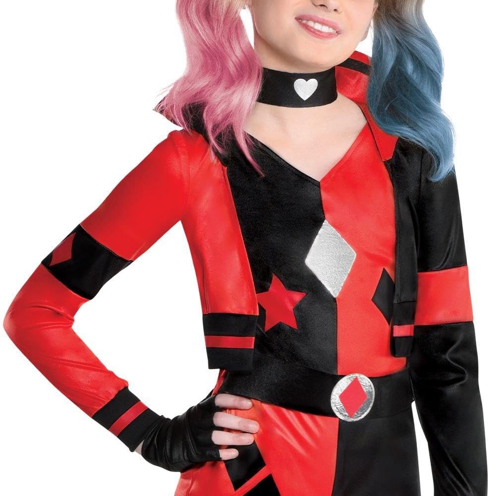 Party City Harley Quinn Costume For Girls - Dc Comics Harley Costume Includes Romper, Choker, Gloves & Leg Warmers - Costumes Fo