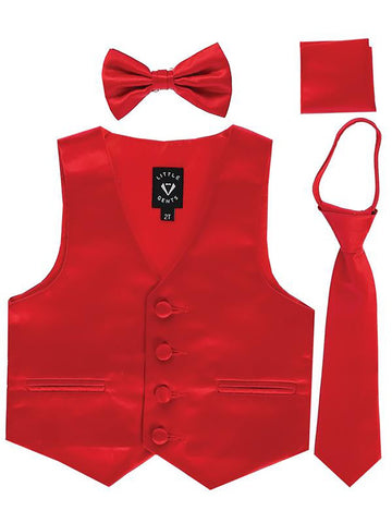 Red Infant Boys 4 Piece Formal Satin Vest Set Zipper Tie Bowtie Hanky 18-24 Months