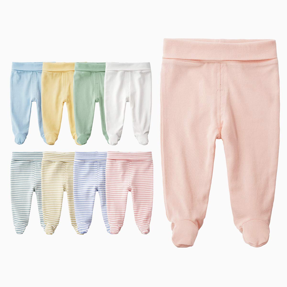 Acestar Newborn Infant Baby Boys Girls 3-Pack Cotton High Waist Footed Pants Casual Leggings With Feet 3-6 Months, Pink And Pink