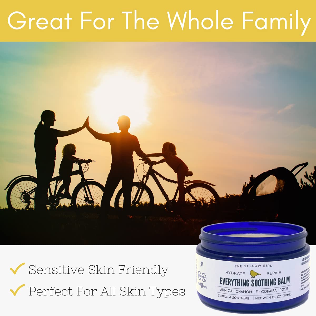 Yellow Bird Natural Soothing Foot & Body Balm - Everything Skin Moisturizer, Organic Itch Relief Cream, Baby Diaper Balm, Soothi