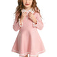 Smiling Pinker Toddler Girls Dresses Sweater Long Sleeve Winter Knitted Skater Dress Ruffle Collar (Pink, 3-4T)