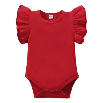 Lysmuch Baby Girls Ruffle Short Sleeve Bodysuit Infant Solid Onesie Casual Plain Blouse Top Romper (Red, 6-12 Months)