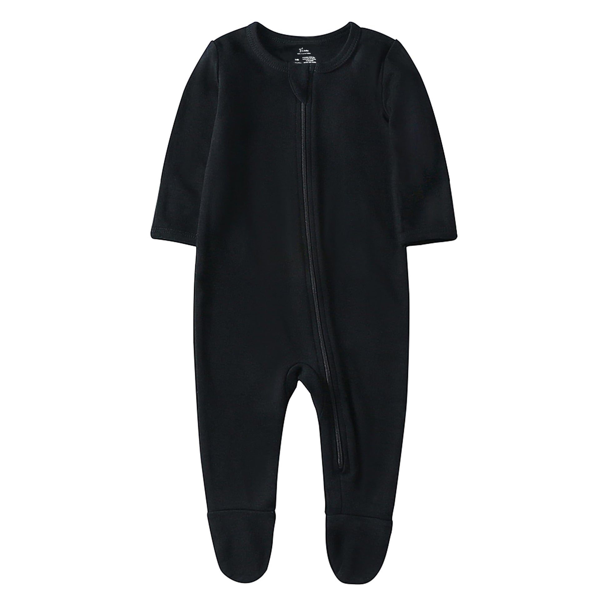O2 Baby Baby Boys Girls Organic Cotton Zip Front Sleeper Pajamas, Footed Sleep  'N Play(0-3Months, Black)