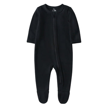 O2 Baby Baby Boys Girls Organic Cotton Zip Front Sleeper Pajamas, Footed Sleep  'N Play(0-3Months, Black)