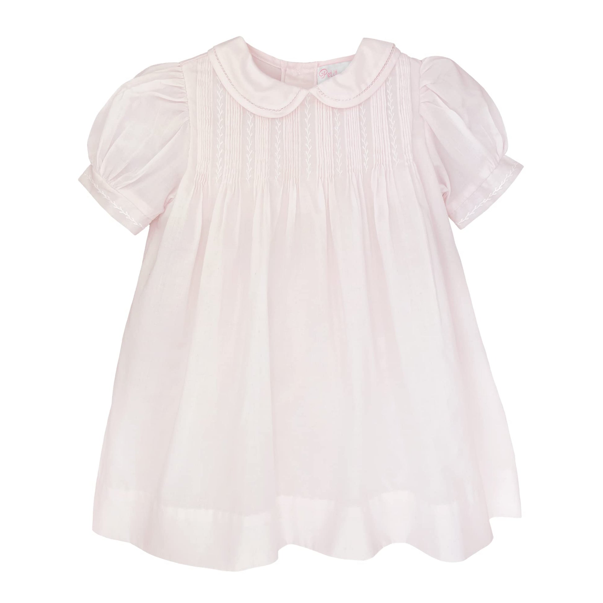 Petit Ami Baby Girls Dress with Pintucks and Feather Stitching, 3 Months, Pink
