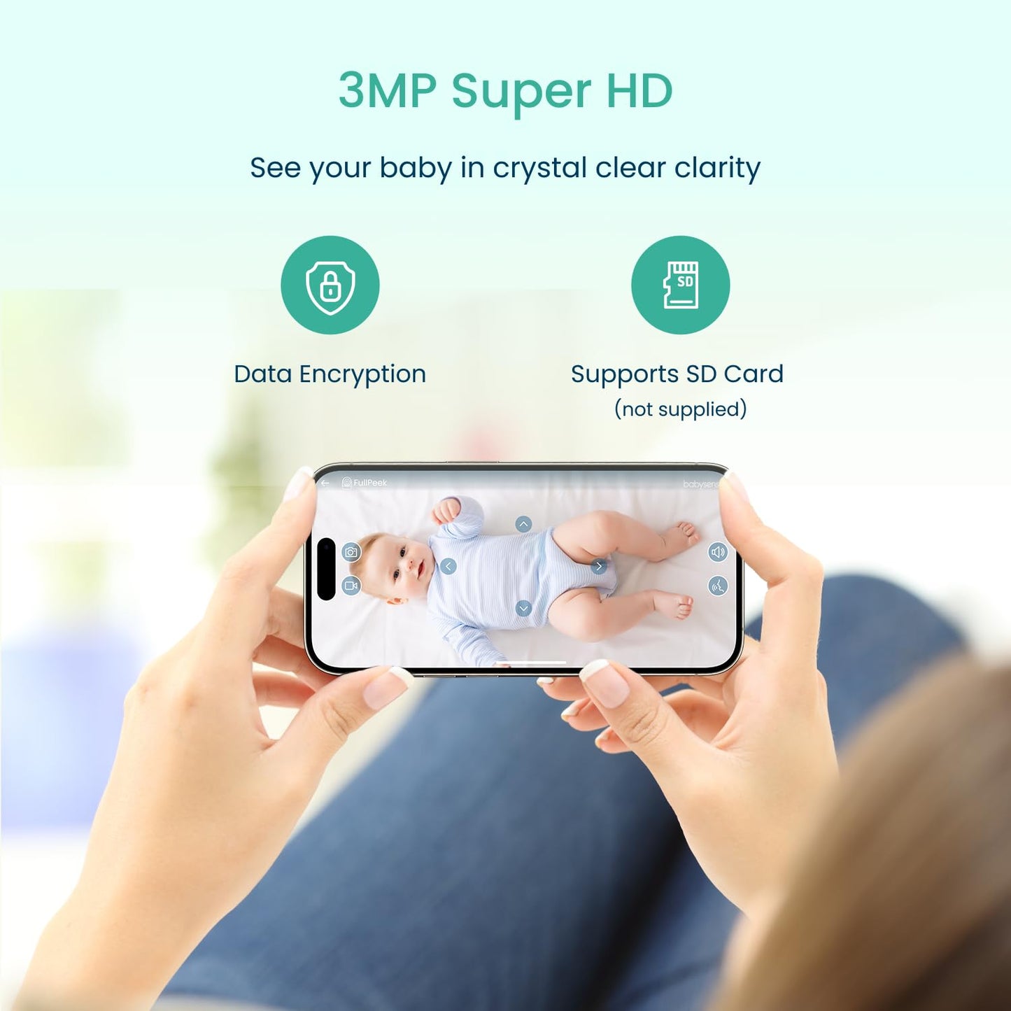 Babysense 2Peek Video Baby Monitor, Wifi Security Camera With Auto Tracking (2Pcs), 3Mp Super Hd, Intelligent Motion & Sound Det