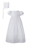 White Cotton Christening Baptism Gown With Lace Border With Bonnet - 24 Month