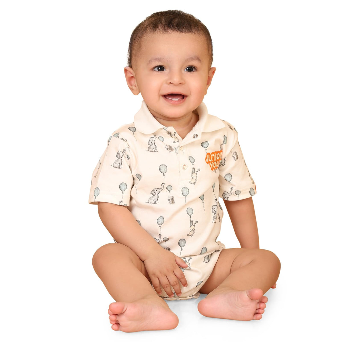 Junior You Organic Cotton Collared Onesie For Baby Boys & Girls | Unisex Bodysuit With Collar | Soft Infant Wear  Elephant Airs