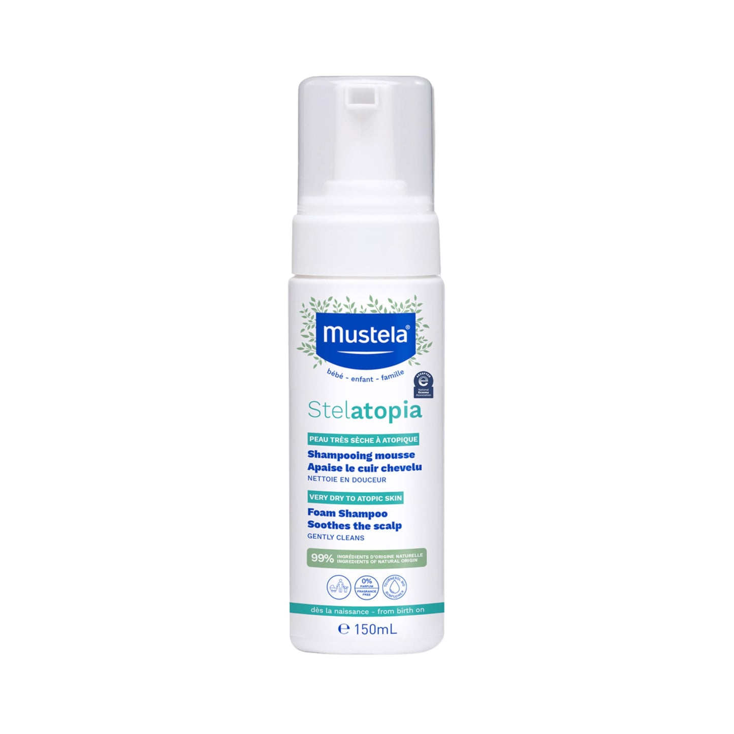 Mustela Stelatopia Eczema-Prone Skin Foam Shampoo for Newborn & Baby with - with Natural Avocado & Sunflower Oil - Fragrance-Fre