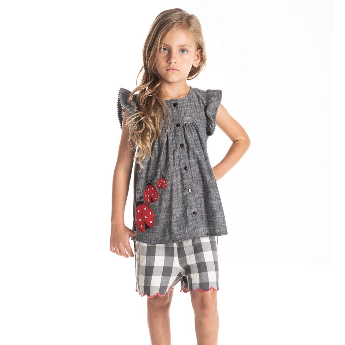 Cherry Crumble Grey Applique 100% Cotton Sleeveless Round Neck Casual Wear Regular Fit Applique Summer Top for Girls
