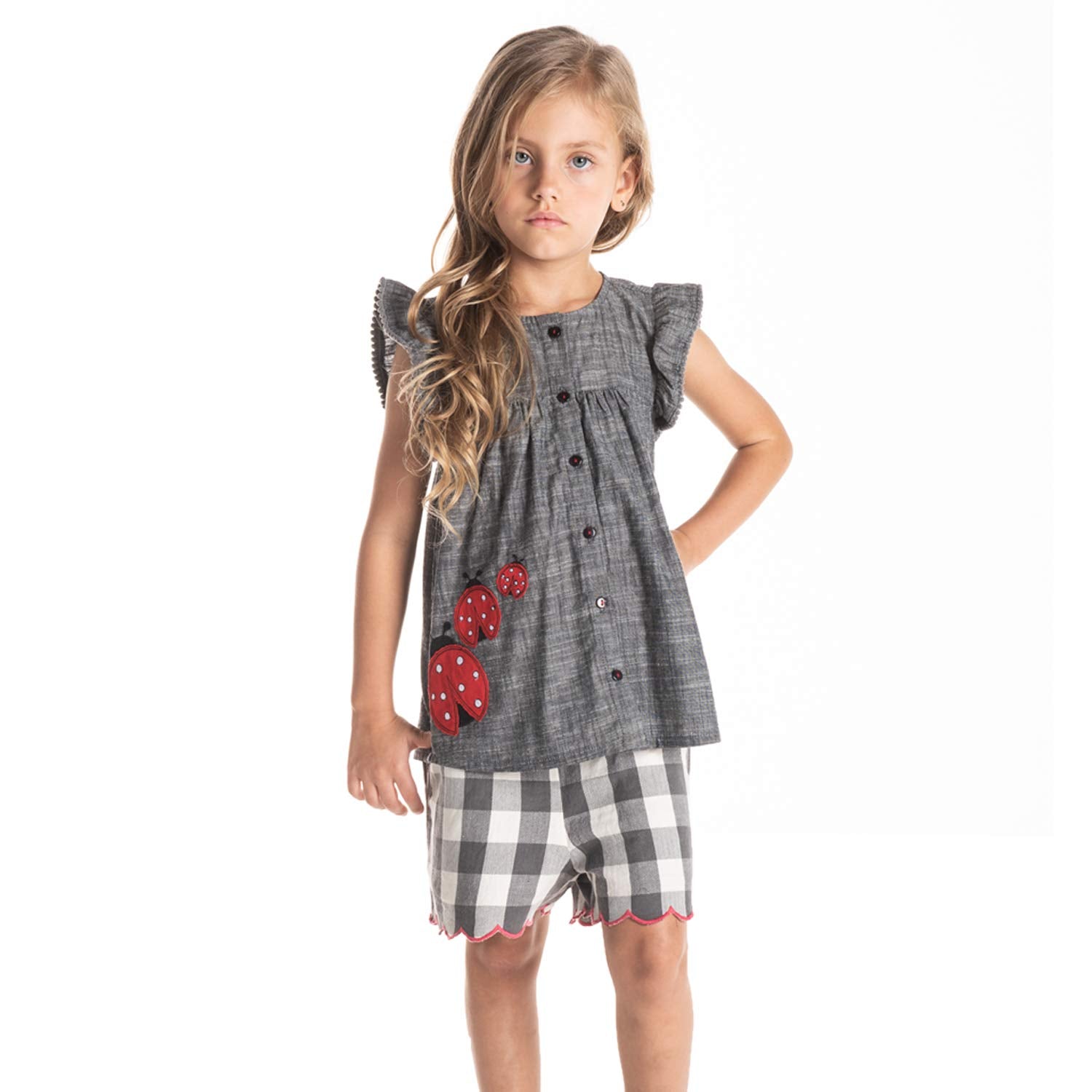 Cherry Crumble Grey Applique 100% Cotton Sleeveless Round Neck Casual Wear Regular Fit Applique Summer Top for Girls