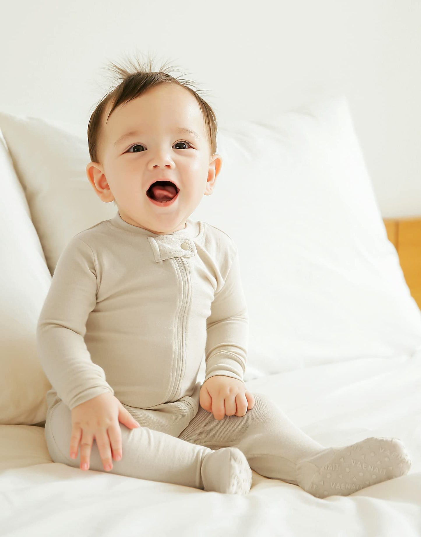 Vaenait Baby Toddler Boys Girls Solid Footie Pajama Cozy Modal Ivory 6-9M