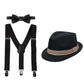 Kid Y-Back Adjustable Brace Suspender Pre-Tied Bowtie Short Trim Fedora Hat 3Pcs Outfit For Boys/Girls Black