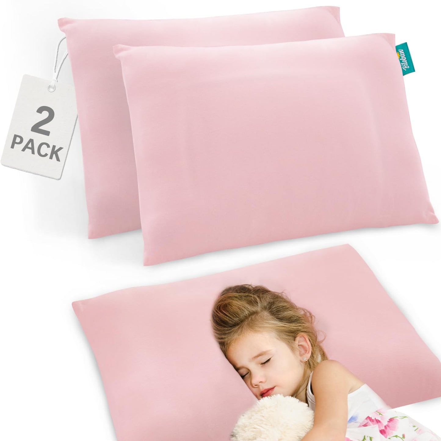 Thin Toddler Pillow 2 Pack With Pillowcase (13 X 18), Cotton Kid Pillow For Sleeping, Machine Washable Soft Travel Pillow, Toddl
