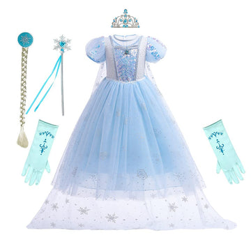 Rexreii Girls Frozen Elsa Princess Dress Halloween Costume Christmas Wedding Birthday Evening Party Gown W/Accessories Blue 10-1
