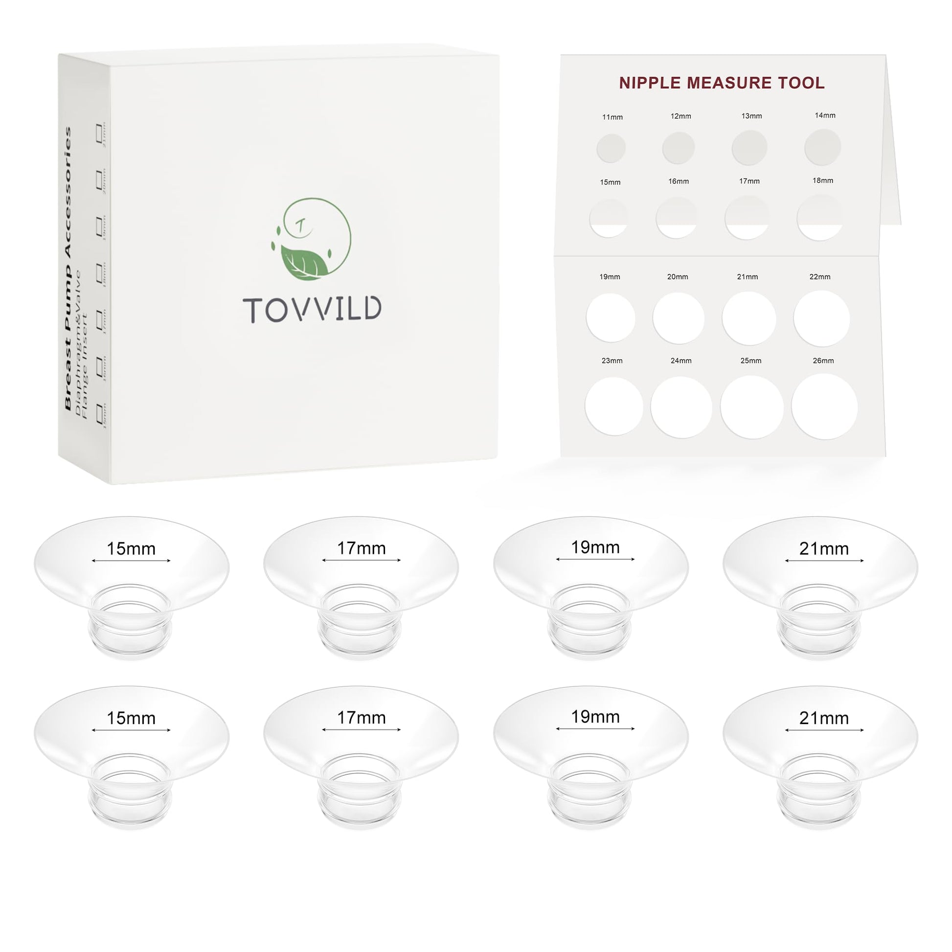 TOVVILD Flange Insert 8PCS 15mm/17mm/19mm/21mm Compatible with Momcozy M5/M6/M9/Elvie/eufy/Paruu and Most 24mm Flanges/Shields, 