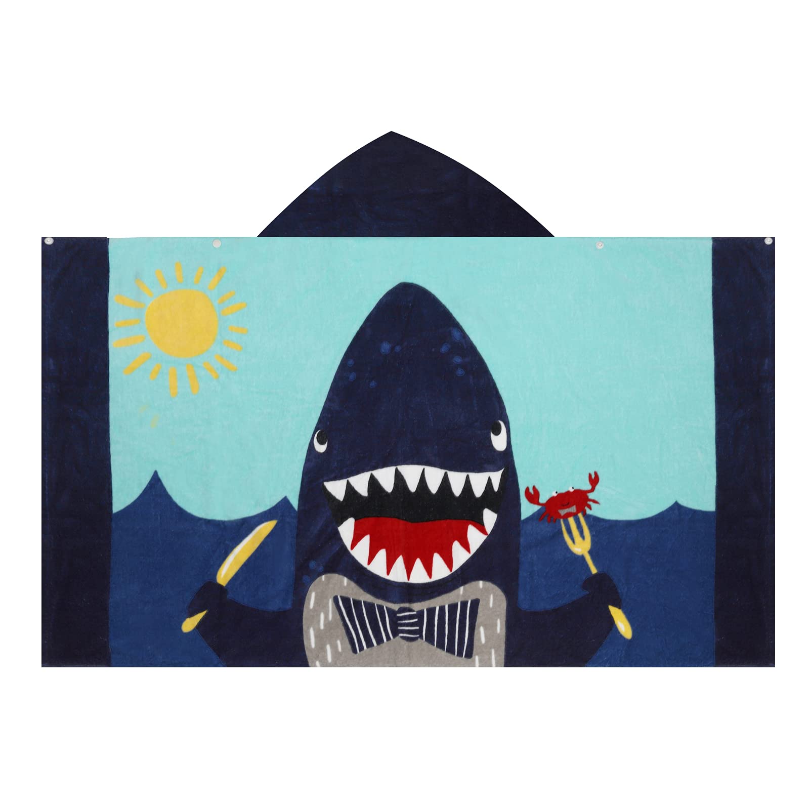 Bangsaur Kids Hooded Beach Bath Towels, 100% Cotton 50'X30' Wrap Towel, Toddlers Boys 3-12 Years Coverup Towel Shark With Knif