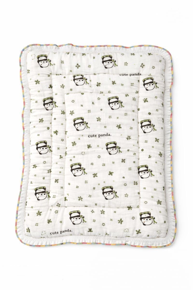 Baby Muslin Quilt Blanket with Cute Panda Print, White