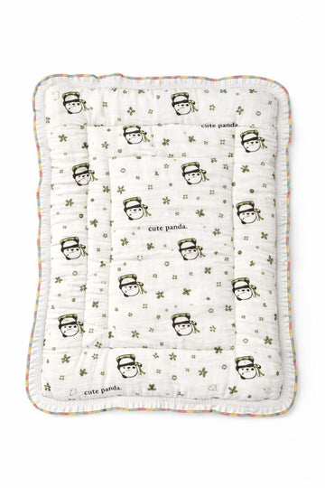 Baby Muslin Quilt Blanket with Cute Panda Print, White