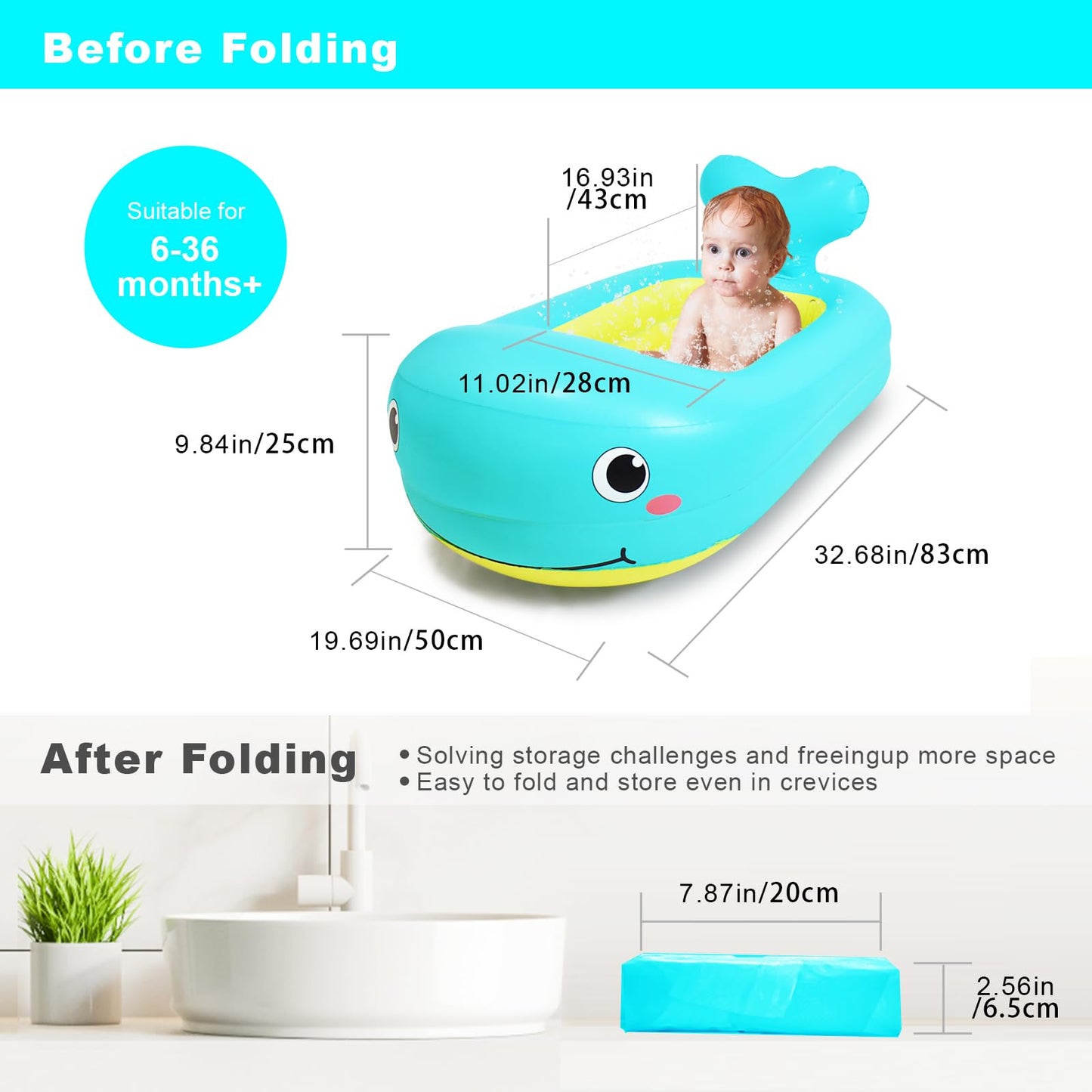 Inflatable Baby Bathtub In Whale | Portable Travel Baby Bathtub For Infants | Lightweight, Leakproof, And Foldable Baby Bath | I