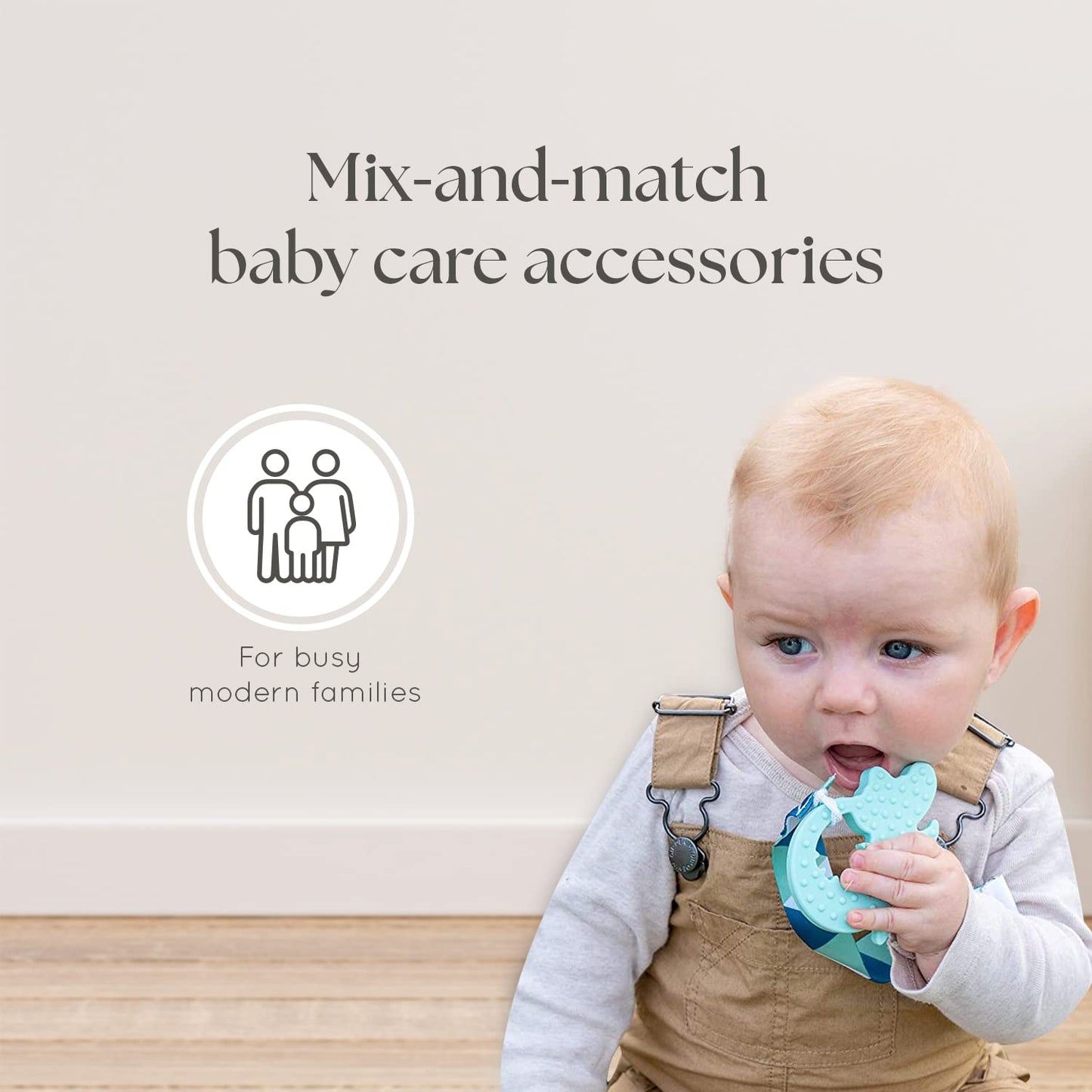 Dodo Babies Teething Toy & Pacifier Clip Set - Silicone Teether Four Pack Plus Two Universal Holder Paci Leashes And Binky Case