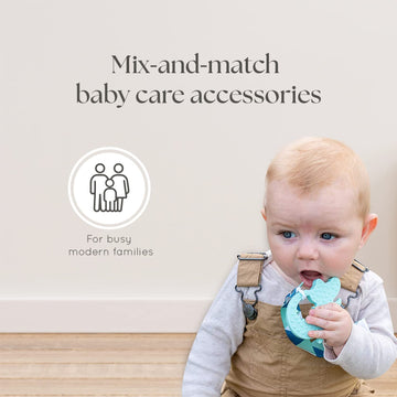 Dodo Babies Teething Toy & Pacifier Clip Set - Silicone Teether Four Pack Plus Two Universal Holder Paci Leashes And Binky Case