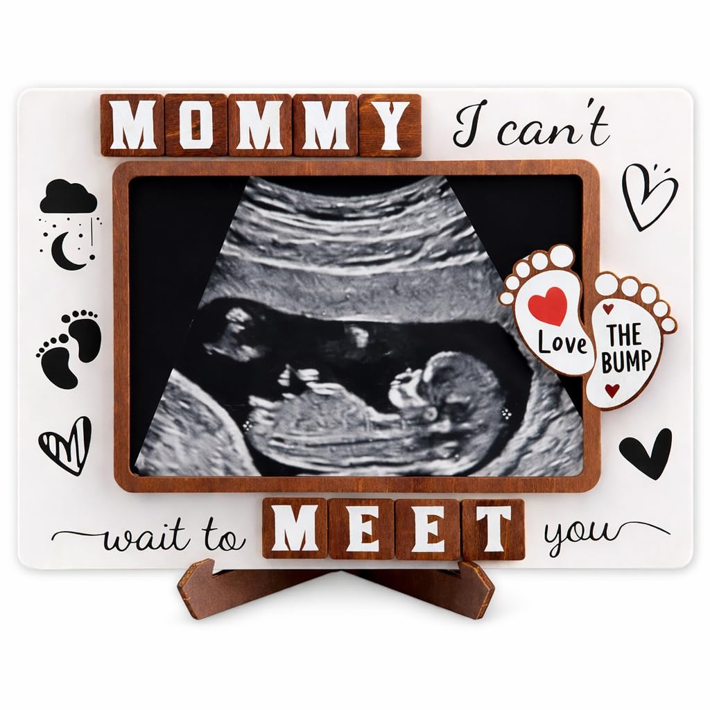 KATINAT I Cant Wait to Meet You Sonogram Picture Frame, Pregnancy Announcement Keepsake and Ultrasound Photo Display, Nursery D 
