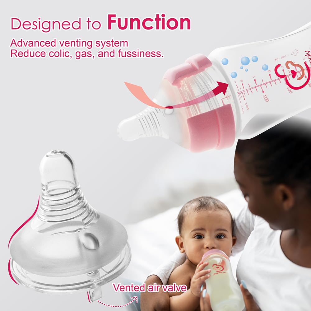 Nenesupply Natural Baby Bottles Newborn Feeding Bottles Slow Flow Breastfeeding Bottle For Breastfed Babies Wide Neck 9Oz Anti C