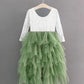 2Bunnies Girl Peony Lace Back A-Line Tiered Tutu Tulle Flower Girl Dress (Sage Sleeve Maxi, 7/8)