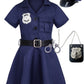 Viyorshop Girls Police Officer Costume Kids Cop Outfit For Halloween Role Play Dress Up With Badge Necklace (7-8 Years)