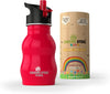 Kids Water Bottle With Straw & Handle, 12 Oz Red - Eco Friendly Toddler Cups With Straws - Easy Sip Metal Water Bottle For Kids