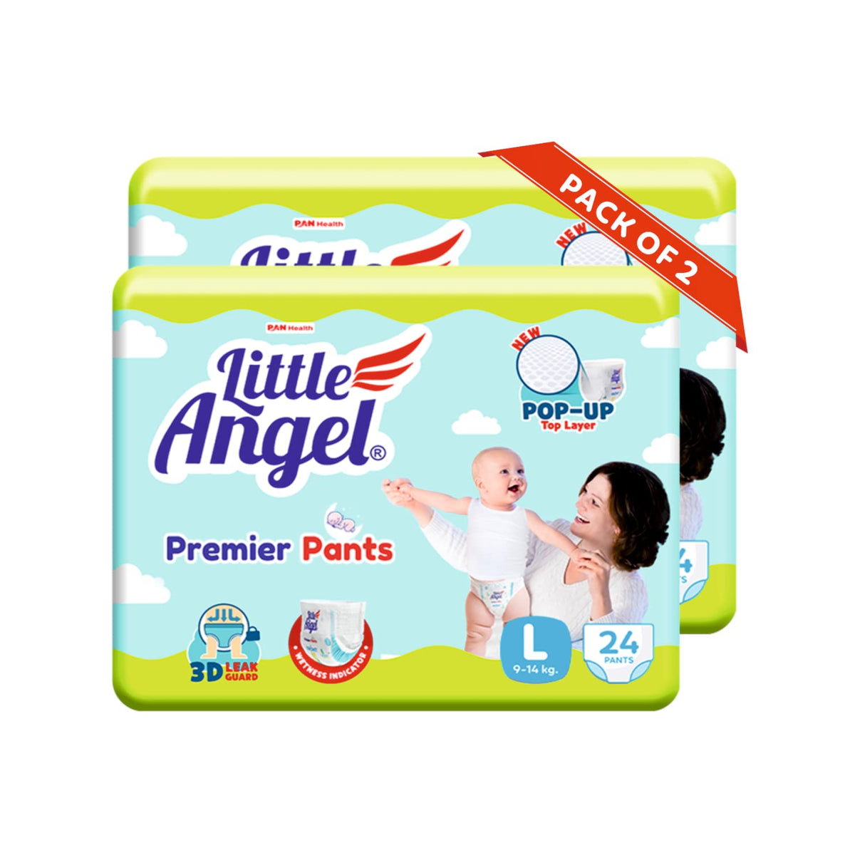 Little Angel Premier Pants Baby Diapers, Large (L) Size, 48 Count, Cottony Soft Material, Breathable, Extra Dry Core, Stretchabl