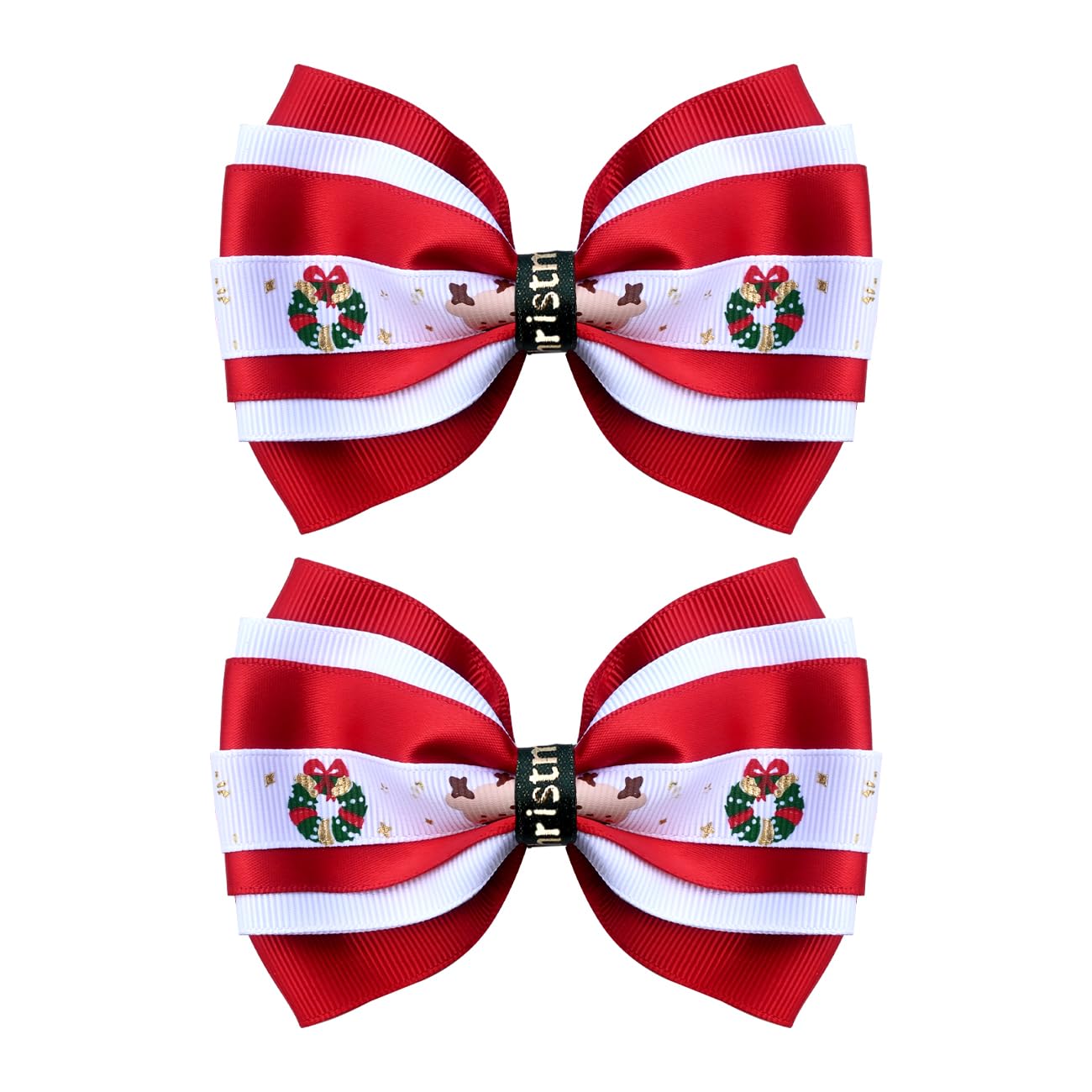 2PCS Christmas Hair Bows for Girls 4 Inches Elk Grosgrain Ribbon Hair Accessories Small Plaid Xmas Boutique Hair Clips Elk Chris
