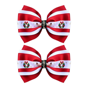 2PCS Christmas Hair Bows for Girls 4 Inches Elk Grosgrain Ribbon Hair Accessories Small Plaid Xmas Boutique Hair Clips Elk Chris