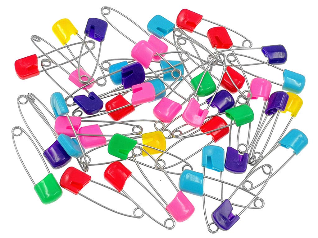 Kinteshun Baby Safety Pins,Kid Secure Clips Diaper Bib Nappy Pin with Safe Lock(50pcs,1.6 inches,7 Assorted Candy Colors)