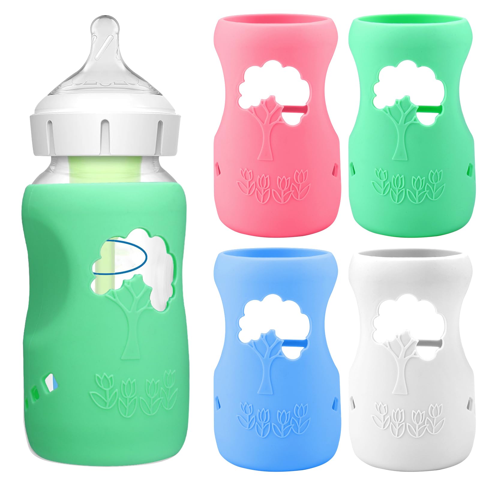 4 Pack Silicone Sleeves for Dr. Browns Natural Glass Bottles - Drop Protection Baby Bottle Sleeves,Compatible with Dr. Browns 