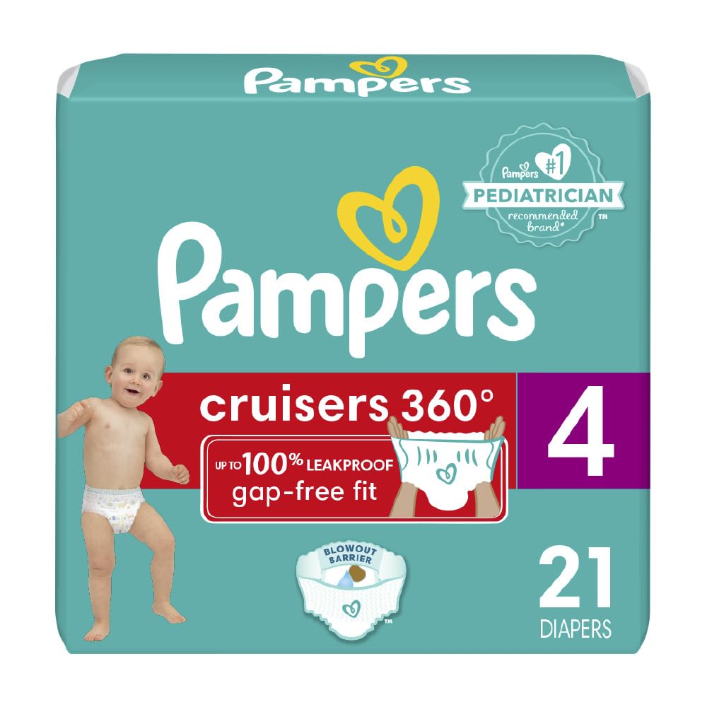 Pampers Diapers - Cruisers 360 - Size 4, 21 Count, Babyproof Up To 100% Leakproof Pull-On Diaper