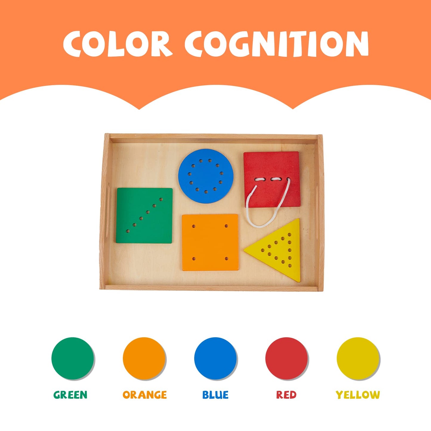 Wooden Toddler Beads and String Lacing Toy Set with Tray - Educational Threading Game for Fine Motor Skills Development - Lacing