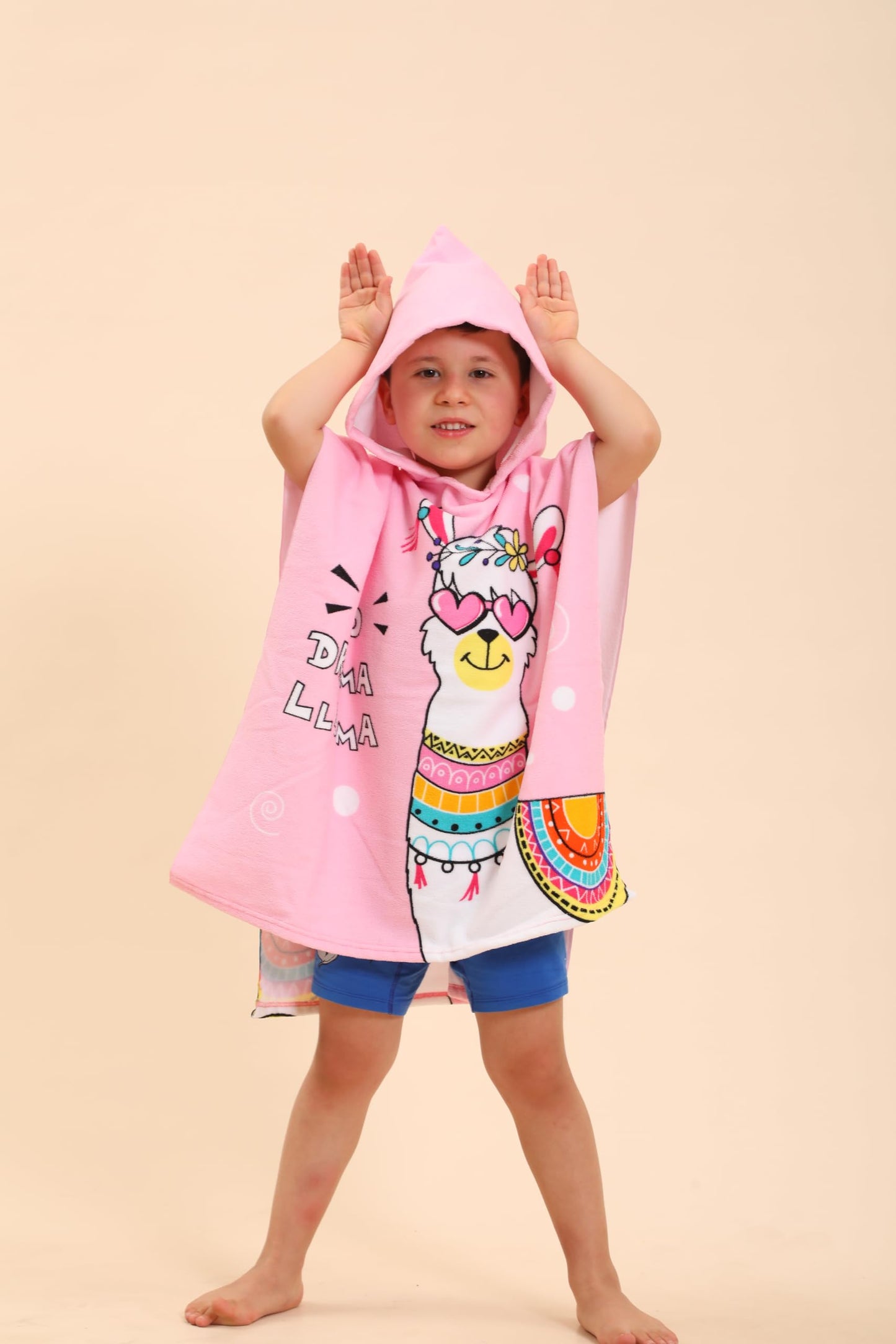 TEHALK Kids Hooded Beach Towels, 24 x 24, Alpaca Unicorn Pattern, Polyester, Machine Washable
